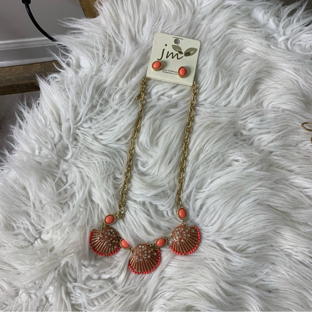 JM Collection Gold and Coral Necklace Set